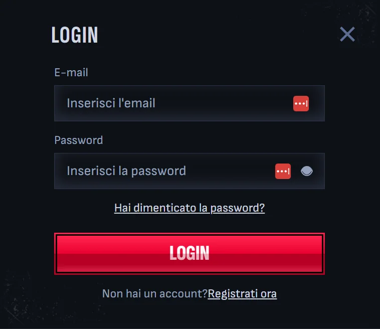 Schermata di accesso di Mafia Casino